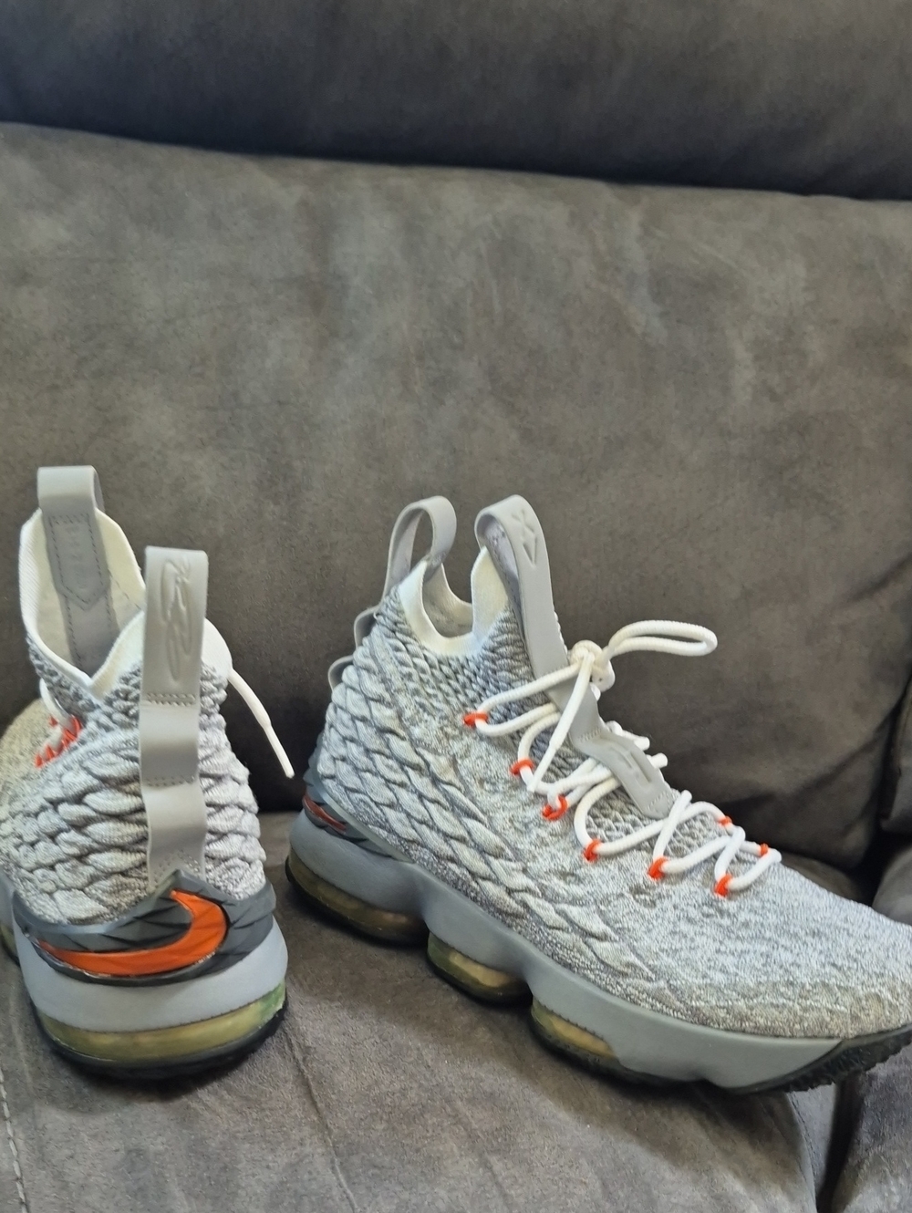 LeBron Basketball Shoes - Light Grey with Orange Accents